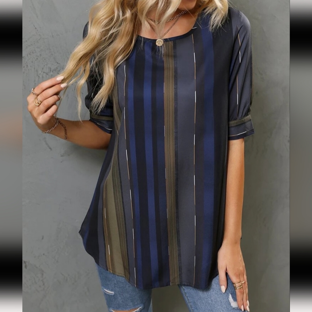 NWOT Shein Keyhole Back Block Stripe Blouse